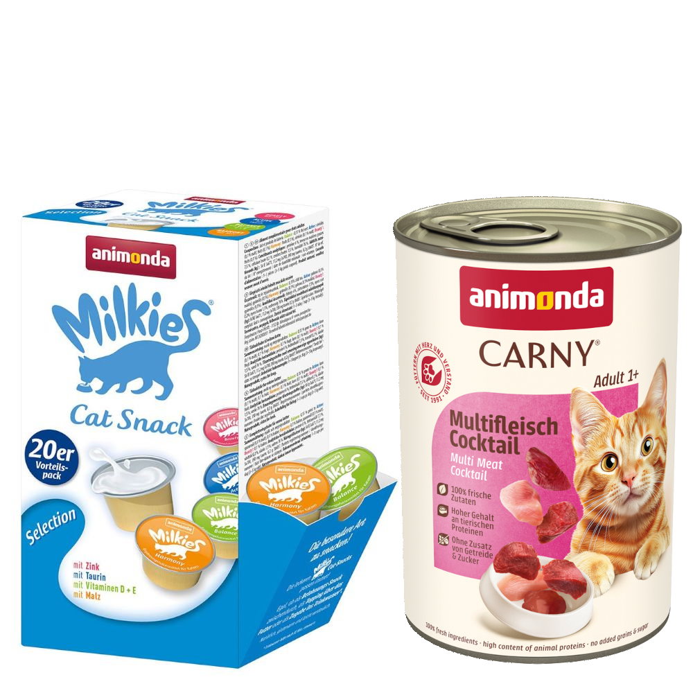 Animonda set: 12 x 400 g Carny Adult + 20 x 15 g Milkies Selection - Koktel više vrsta mesa + Milkies Snack (4 vrste) | shoptok.hr