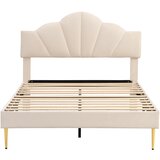Lumor Postelja 140x190 cm iz žameta – vzglavje v obliki školjke – bež, (22151276) | Shoptok.si