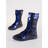 Shelvt Girls' leather ankle boots with high upper navy blue | Eponuda.ba