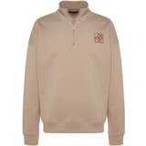 Trendyol Mink Men's Oversize Zipper Stand-Up Collar with Embroidery Detail, Soft Pillow inside Cotton Sweatshirt. Cene