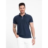 Ombre Men's pique knit polo shirt without buttons - navy blue | Shoptok.si