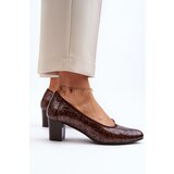 VINCEZA Brown Embossed Patent Leather Pumps Cynania | Shoptok.si