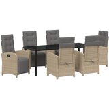 vidaXL 7-dijelni blagovaonski set za vrt s jastučićima, bež poli ratan, vrtni stol crni 200x80x73 cm s kaljenim staklom Cijene