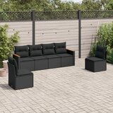 Maison Chic Seti vrtnega pohištva - Vrtna garnitura - Vrtni pohištvo set 6-delna z blazinami črna poli ratan, (21806379) | Shoptok.si
