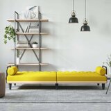  Raztegljiv kavč z naslonjali za roke svetlo rumeno blago, (20697761) | Shoptok.si