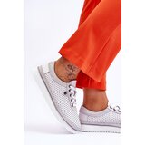 S. BARSKI Fashionable Leather Openwork Sports Shoes White-Silver Cantare | ePonuda.com