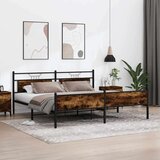 Metalni Kovinski posteljni okvir brez vzmetnice dimljen hrast 200x200cm, (21791130) | Shoptok.si