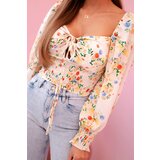 Kesi Włoski Women's floral Spanish blouse, long sleeve beige | Shoptok.si