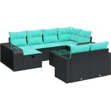  Vrtna garnitura - 11-dijelni set vrtnih sofa od poliratana s jastucima crni - Crna sa staklenim stolom 6 | shoptok.hr