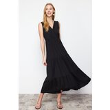 Trendyol black v-neck sleeveless a-line maxi knitted dress