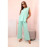 Kesi Włoski Women's set made of viscose with no sleeves and straight trousers mint | Shoptok.si