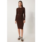  Women's Dark Brown Crew Neck Lycra Knitwear Dress | Eponuda.ba