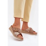Inblu Wedge Sandals For Women With Decorative Buckle Brown Cene