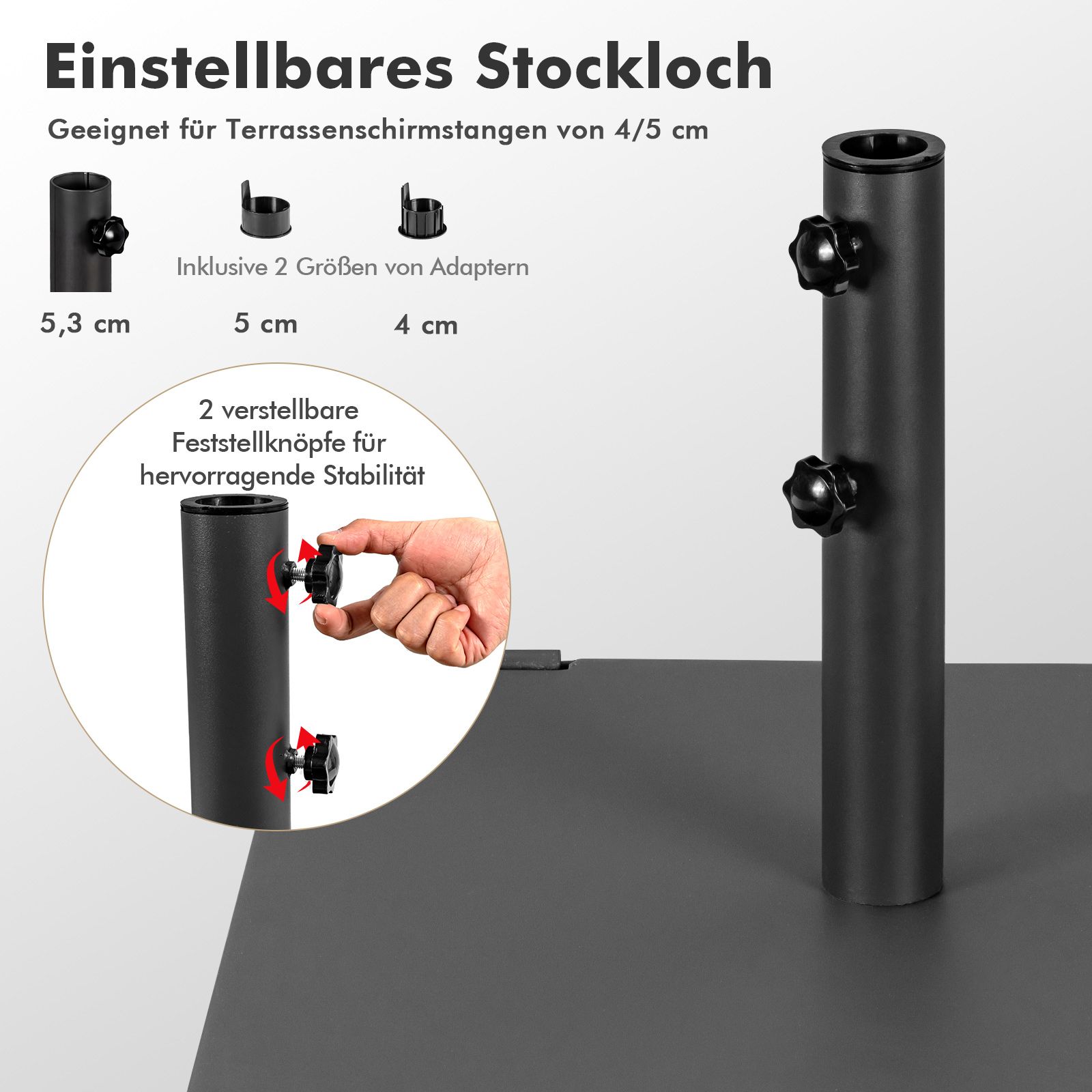 Vrt Stalak za ni suncobran težak 22,5 kg, kvadratni držač za suncobran s adapterima 4 cm/5 cm, crni | shoptok.hr