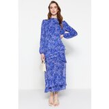 Trendyol Blue Floral Skirt Frilly Lined Woven Chiffon Dress | Eponuda.ba