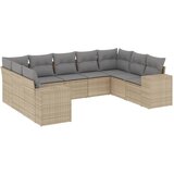 vidaXL Vrtna garnitura 9-delna z blazinami bež poli ratan, (21067749) | Shoptok.si