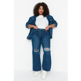 Trendyol Curve Dark Blue High Waist Wide Leg Ripped Jeans Cijene