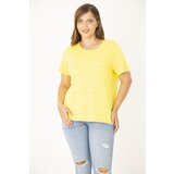 Şans Women's Plus Size Yellow Crew Neck Patterned Blouse Cene