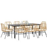  9-dijelni vrtni blagovaonski set s jastucima poliratan i staklo Smeđa 200 x 100 x 74 cm | shoptok.hr