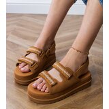 D/CEO Caramel sandals with embroidered straps on a platform Jenisej | Shoptok.si