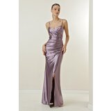 By Saygı Long Lined Satin Dress with Rope Straps and Ties at the Back. Cene