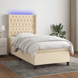 vidaXL Box spring postelja z vzmetnico LED krem 90x190 cm blago Cene