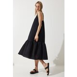  Women's Black Strap Summer Loose Muslin Dress | shoptok.hr