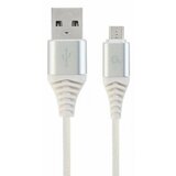 Gembird CC-USB2B-AMmBM-1M-BW2 premium cotton braided Micro-USB charging -data cable,1m, silver/white Cene