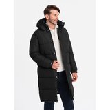 Ombre Men's quilted long jacket with detachable hood - black Cijene