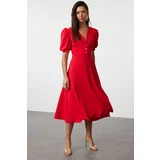 Trendyol Red A-Cut Shiny Stone Stylish Evening Dress