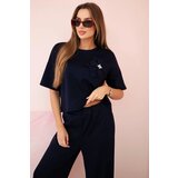 Kesi Włoski Buttery fabric set blouse with a flower + pants navy blue Cijene