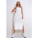 Trend Alaçatı Stili Women's Cream Halter Neck Slit Midi Length Knitted Dress