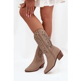 Boto Leather Boots With Perforated Shaft Dark Beige Zazoo 3714 Cijene