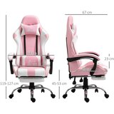  Igraća ergonomska uredska stolica umjetna koža roza i bijela 64 x 67 x 119-127 cm | shoptok.hr