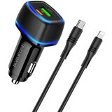 Borofone punjač za auto s USB - USB - C, Lightning - Crna KP24022 | shoptok.hr