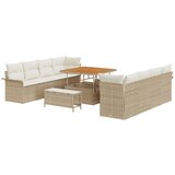 vidaXL 11-delna vrtna sedežna garnitura z blazinami bež poli ratan akacija, 2-sedežna vrtna sofa s shrambo in blazinami bež poli ratan, 3-delni vrtni jedilni set z blazinami bež poli ratan akacija Cene