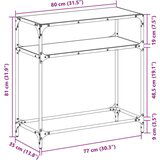 vidaXL Konzolna mizica s stekleno površino 80x35x81 cm jeklo | Shoptok.si