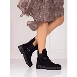 VINCEZA Black women's daggers on the platform made of ecological suede