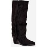 Boto Women's Cowboy Boots With Fringes On A Heel Black Tivara | shoptok.hr