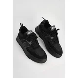 Marjin Men's Sneakers Thick Sole Lace-Up Sneakers Vetur Black.
