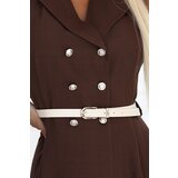 numoco basic 596-4 Elegant midi shirt dress with gold buttons and belt - chocolate | Shoptok.si