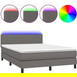 vidaXL Box spring postelja z vzmetnico LED siva 140x200cm umetno usnje, (20900443) Cene