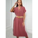 Kesi Dress with decorative belt navy pink Cene