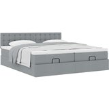 vidaXL Otomanski posteljni okvir z vzmetnicami siv 200x200 cm blago | Shoptok.si