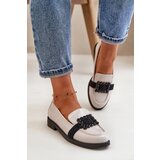 VINCEZA Lacquered Women's Moccasins With Decoration Light Gray 58389 | Shoptok.si