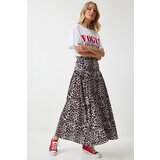  Women's Black Beige Leopard Patterned Flounce Summer Poplin Skirt | Shoptok.si