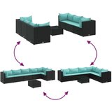  7-dijelna vrtna garnitura od poliratana s jastucima crna - Crna i plava 3x kutna + 3x srednja + stol 1 | shoptok.hr