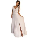 Numoco Long dress with a neckline and a tie at the shoulders