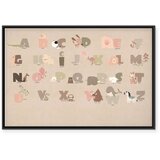  Slika - Alphabet at the Zoo - Joyful Animals and Their Names on a Beige Background 120x80 U crnom drvenom okviru | shoptok.hr