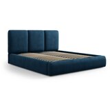 Mazzini Beds Temno modra oblazinjena zakonska postelja s prostorom za shranjevanje z letvenim dnom 140x200 cm Brody – Cene